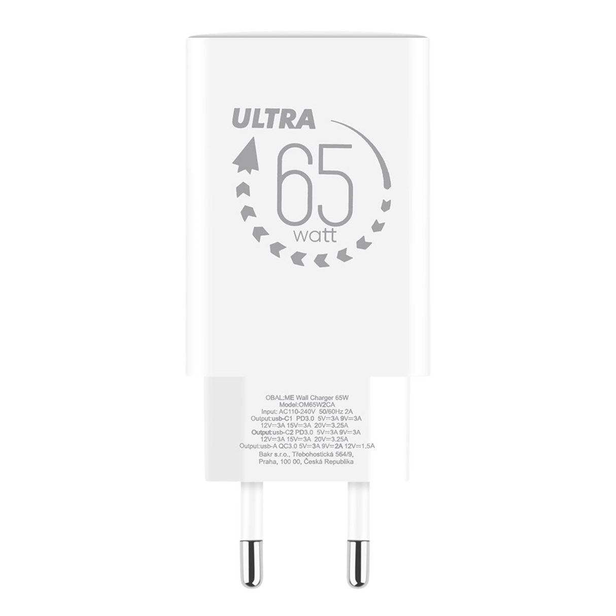 OBAL:ME GaN Wall Charger USB-A + 2xUSB-C 65W White