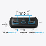 SBS powerbank med solceller. 20.000 mAh. Sort