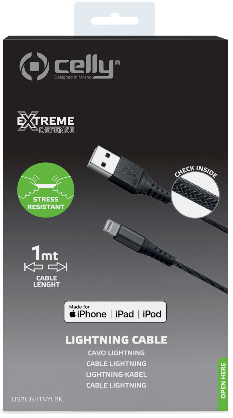Celly USB-A to Lightning Nylon Cable 12W Black (1M)