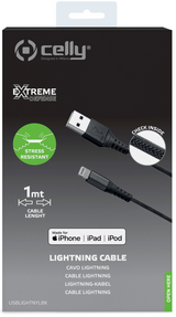 Celly USB-A to Lightning Nylon Cable 12W Black (1M)