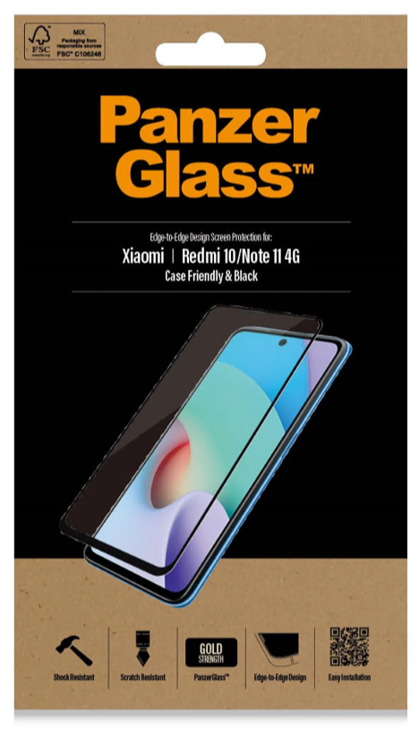 PANZERGLASS TIL XIAOMO REDMI10/REDMI10 2022/RM NOTE11 4G (CASEFRIENDLY, SORT)