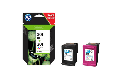 HP 301 2 stk Original - Multipack - Sort, Blå, Magenta, Gul