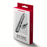 Axagon HUB USB HUE-STA, 4x USB ALU STRIP hub, 1x USB-A 5Gbps, 2x USB-A & 1x USB-C 480Mbps, kabel USB-A 12cm USB 3.2 Gen 1 (3.1 Gen 1) Type-A 5 Mbit/s Grå