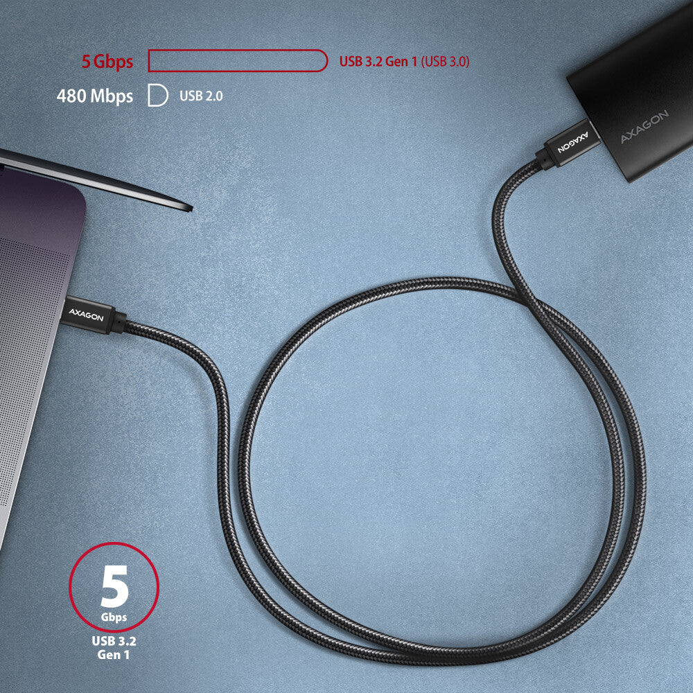 Axagon BUCM3-CM30AB USB-kabel USB 3.2 Gen 1 (3.1 Gen 1) 3 m USB C 5 Gbit/sek. 60 W Sort