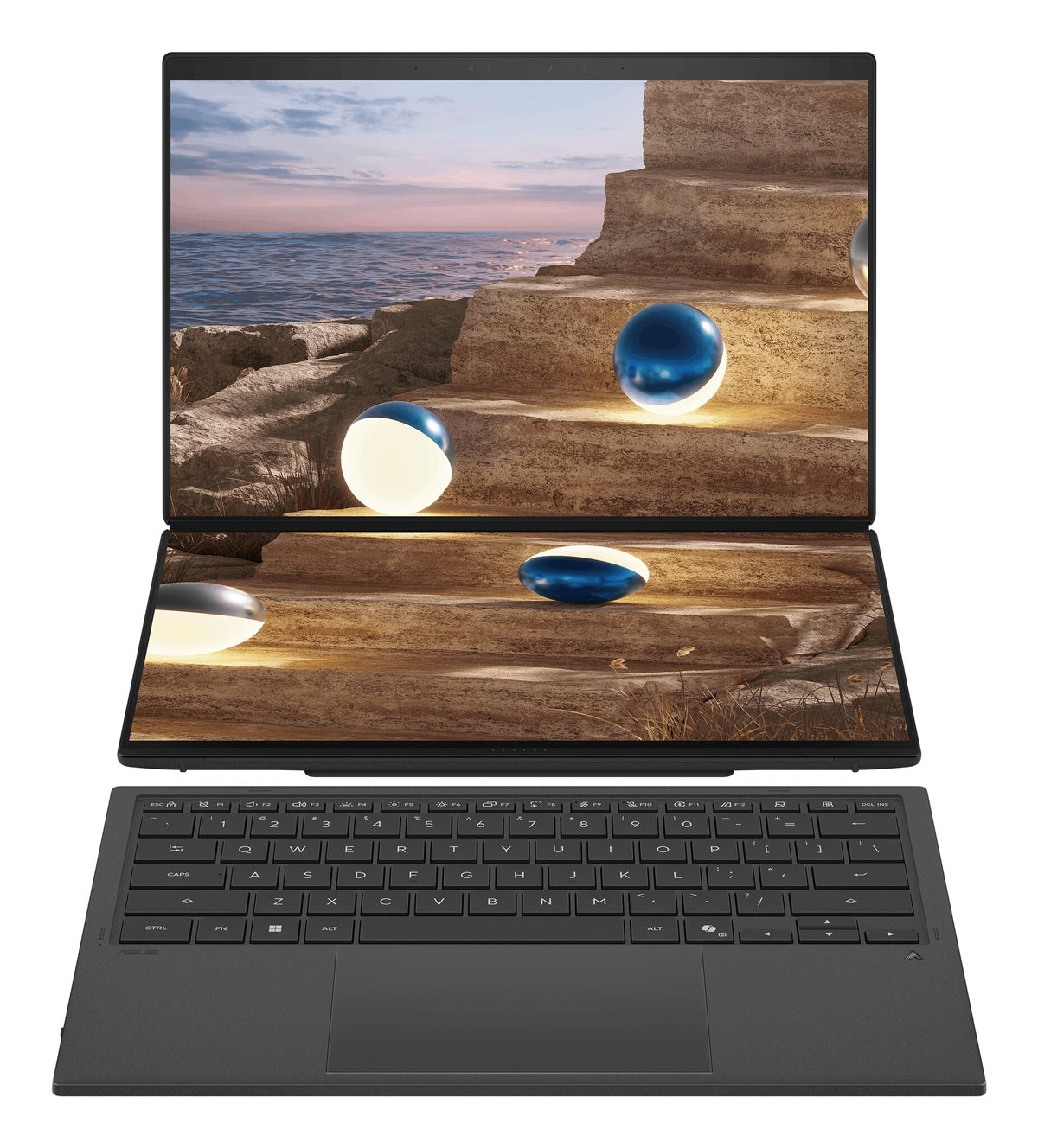 Asus Zenbook Duo UX8407AA-SN094X | Moher Gray | 14 " | OLED | Touchscreen | 2.8K | 2880 x 1800 pixels | Anti-Reflective | Intel Core Ultra 9 | 378H | 32 GB | LPDDR5X | Solid-state drive capacity 2000 GB | Intel Arc Graphics | Windows 11 Hom