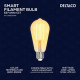 Deltaco SMART H LED filament lamp E27 WiFI 2.4GHz 5.5W 470lm Dim