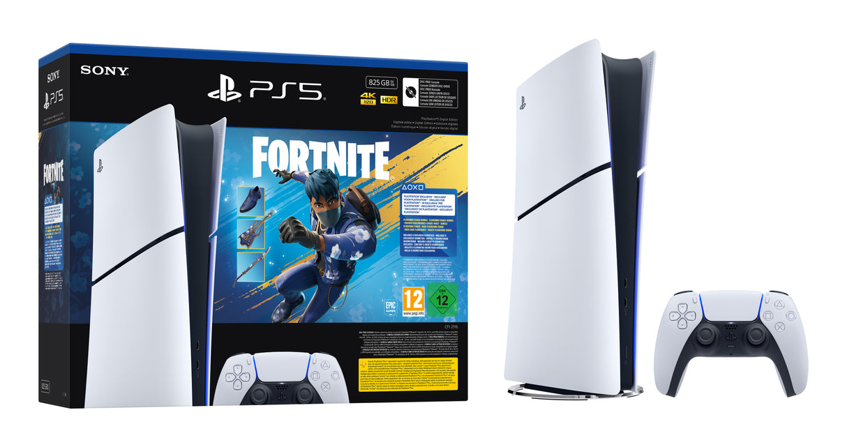 Sony PlayStation 5 Digital Edition - Fortnite Flowering Chaos Bundle 825 GB Wi-Fi Sort, Hvid