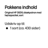 HP 302XL Sort 430 sider Blæk