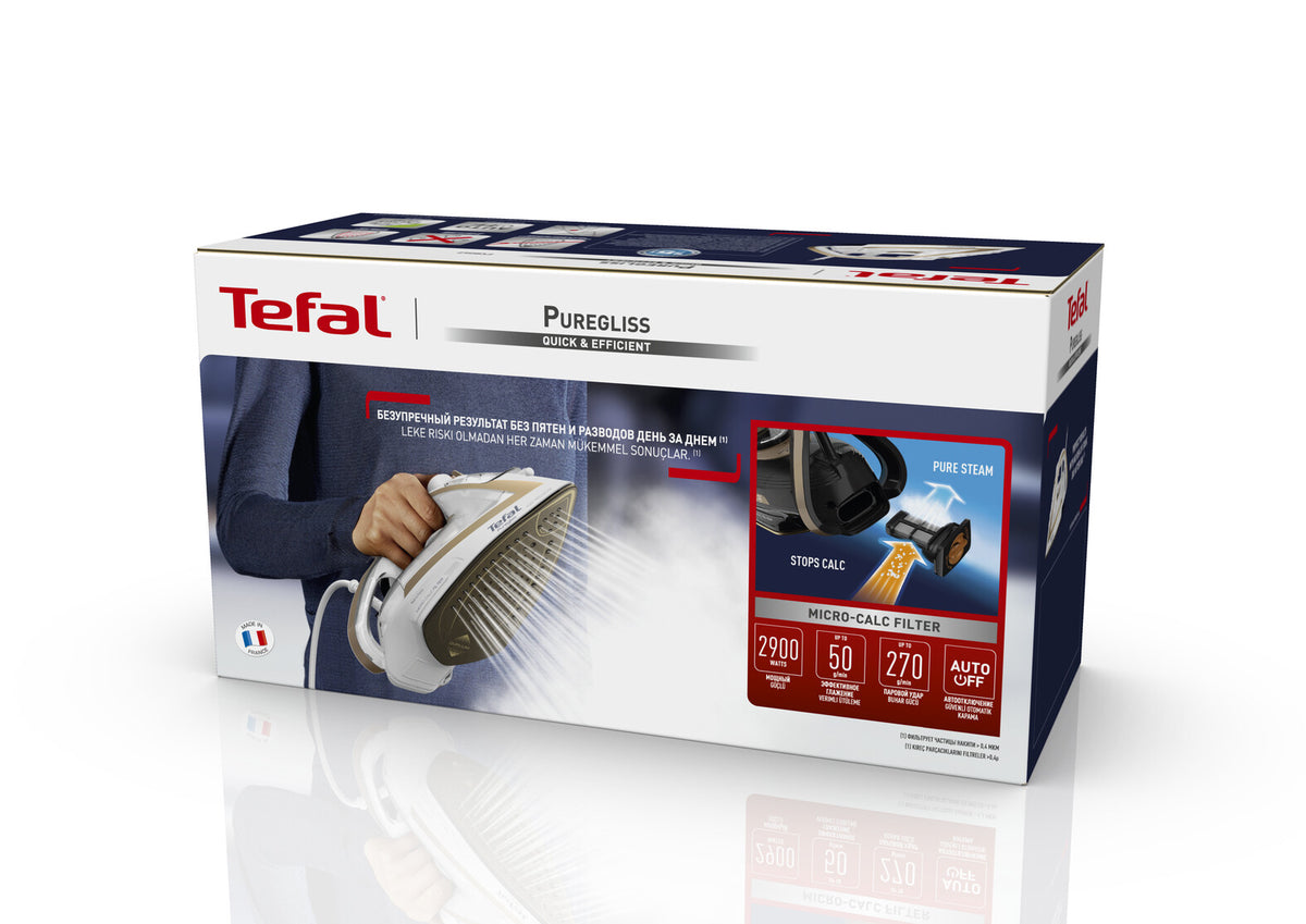 Tefal Puregliss FV8042 Tør & dampstrygejern Durilium AirGlide Autoclean soleplate 3000 W Bronze, Hvid
