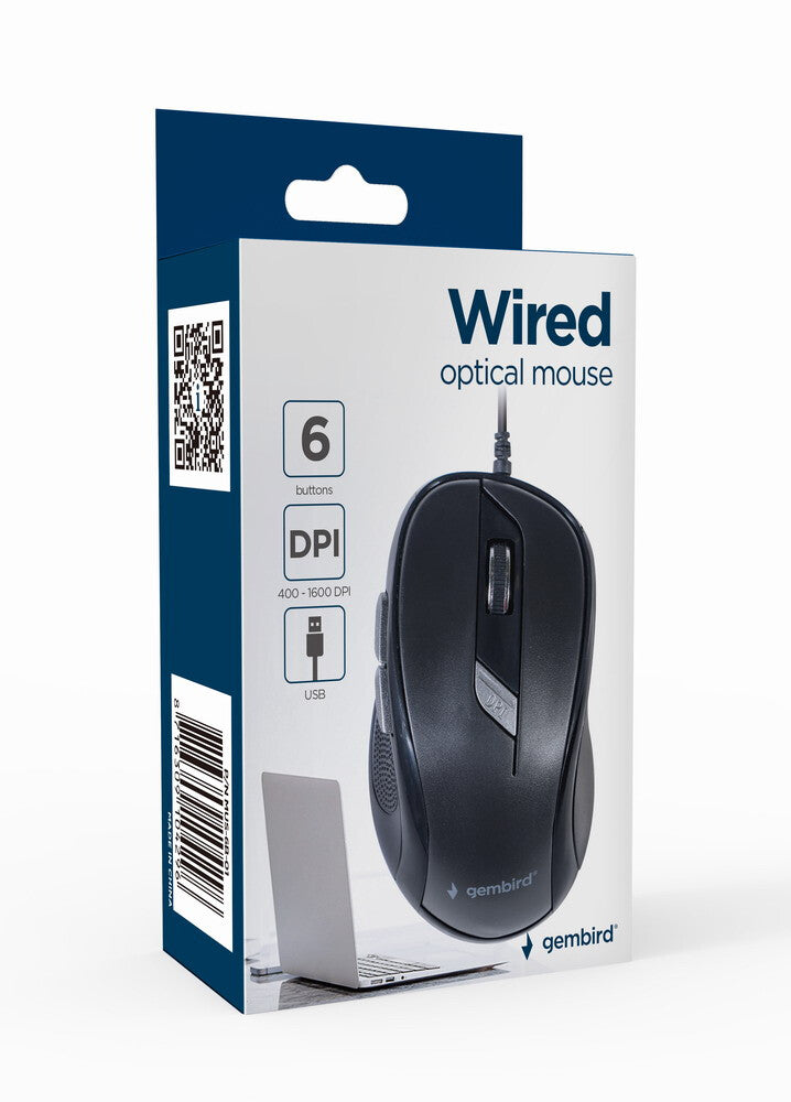 Gembird -6B-01 mus Kontor Ambidextrous USB Type-A Optisk 1600 dpi