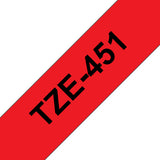 Brother TZE-451 etiketbånd Sort på rød TZ