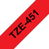 Brother TZE-451 etiketbånd Sort på rød TZ