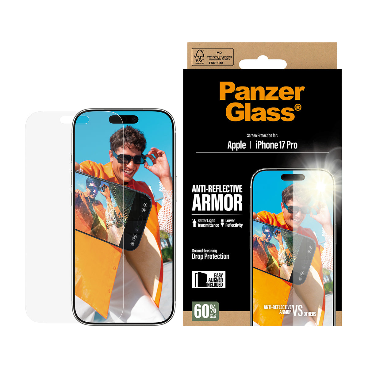 PanzerGlass ® Anti-Reflective Armor Skærmbeskyttelse iPhone 17 Pro m. EasyAligner