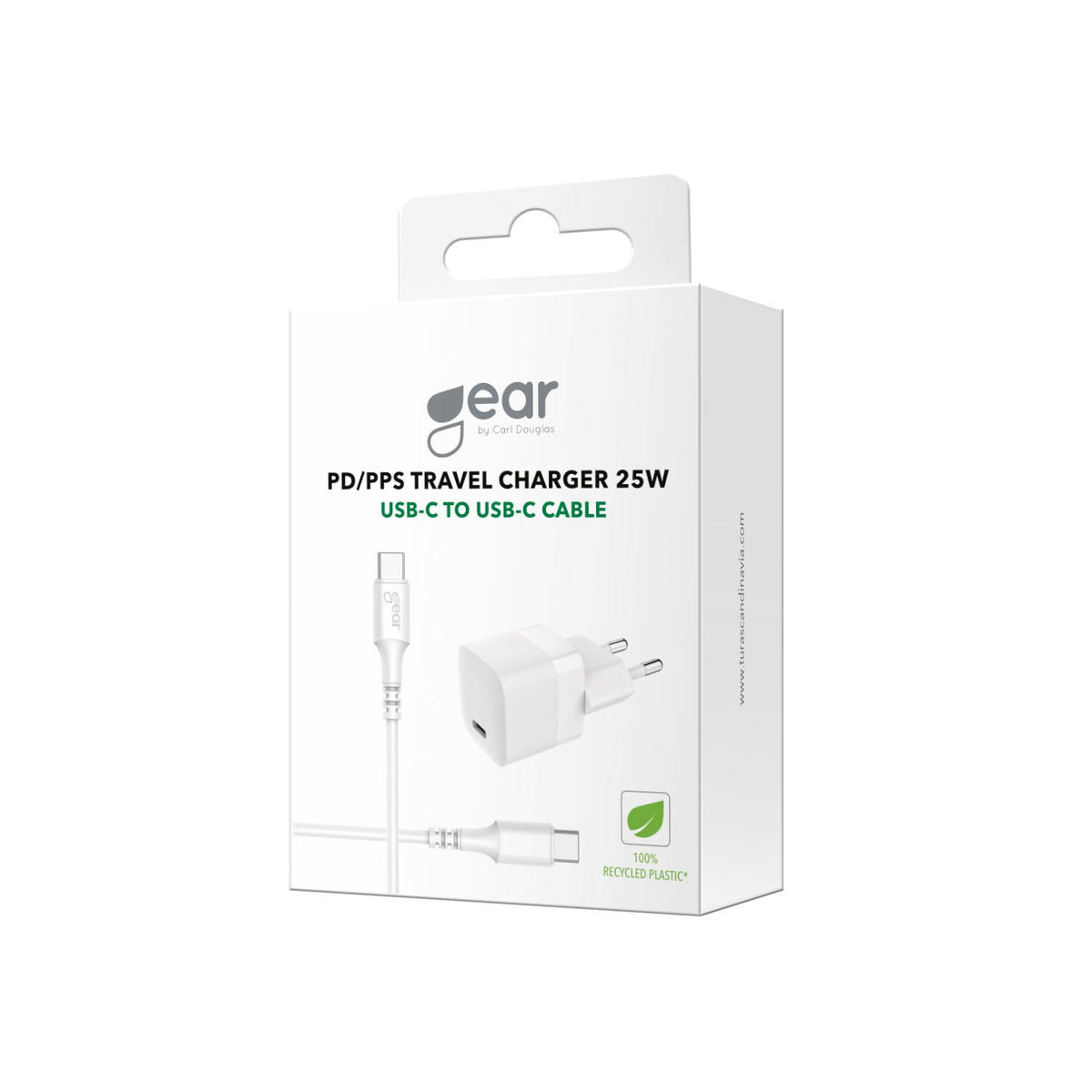Gear Lader 220V 1xUSB-C PD/PPS 25W, Kabel USB-C-USB-C 1m