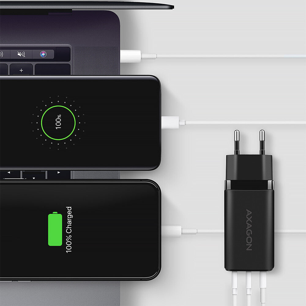 Axagon ACU-DPQ65 oplader til mobil enhed Mobiltelefon, Netbook, Laptop, Smartphone, SmartWatch, Tablet, Universel Sort Vekselstrøm Hurtig opladning Indendørs