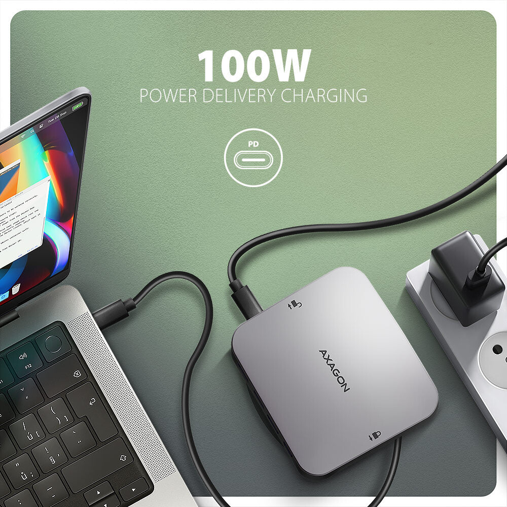 Axagon HMC-UFO USB-C Hub M.2 SATA/NVMe 1 Gbit/s Ethernet 384 kHz Audio Ledningsført USB 3.2 Gen 2 (3.1 Gen 2) Type-C Sort