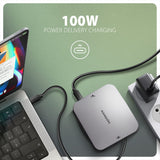 Axagon HMC-UFO USB-C Hub M.2 SATA/NVMe 1 Gbit/s Ethernet 384 kHz Audio Ledningsført USB 3.2 Gen 2 (3.1 Gen 2) Type-C Sort
