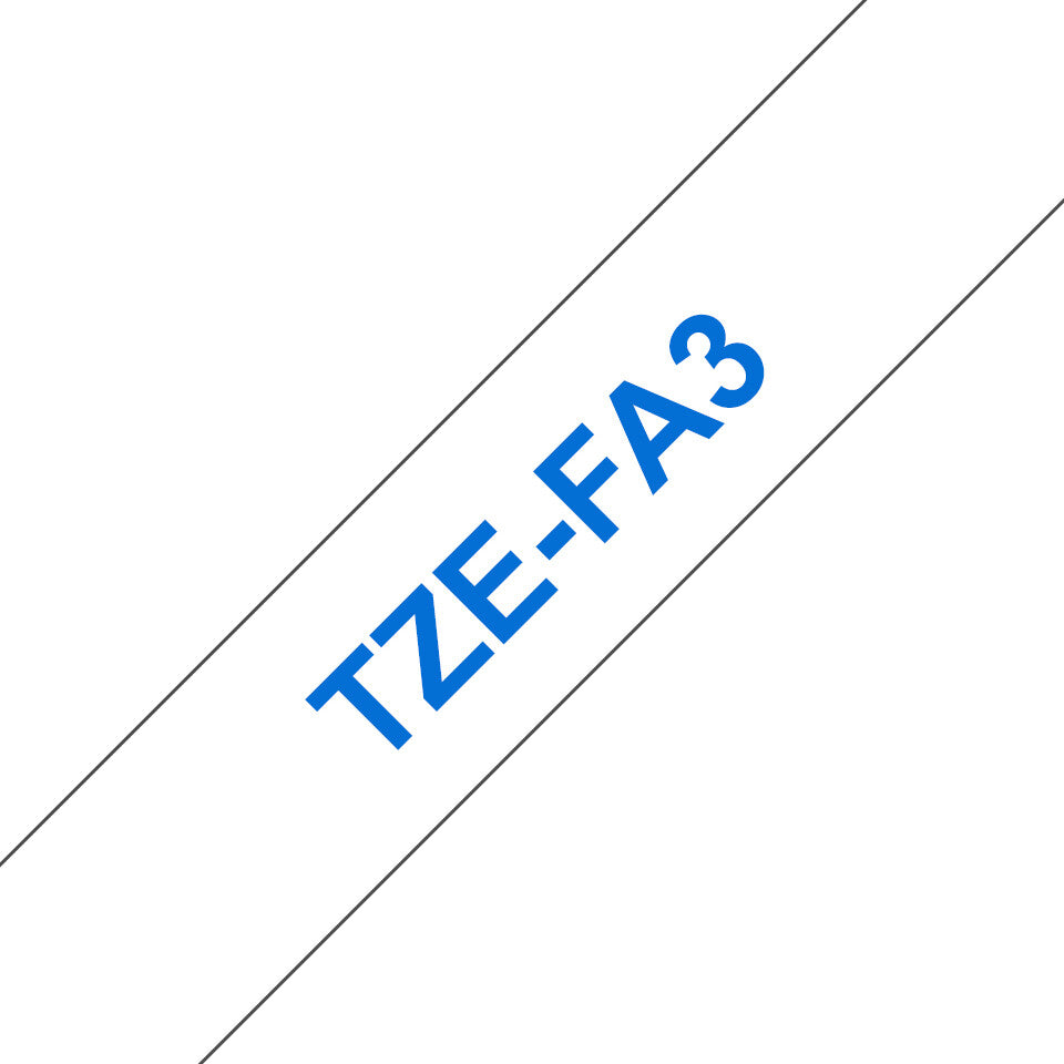 Brother TZE-FA3 etiketbånd Blå på hvid