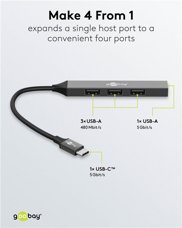 Goobay 74457 interface hub USB 3.2 Gen 1 (3.1 Gen 1) Type-C 5000 Mbit/s Lys grå