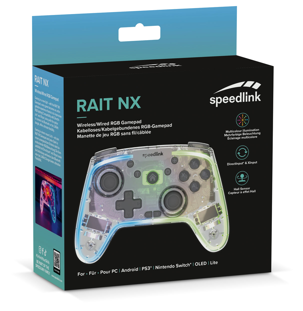 SPEEDLINK RAIT NX Transparent Bluetooth/RF/USB Gamepad Analog/digital PC, Android, Nintendo Switch Lite, Nintendo Switch OLED, Playstation 3