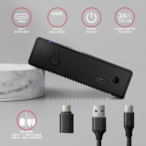 Axagon EE35-GTR USB-C 5Gbps - SATA 6G, 3.5 RIBBED box BLACK - USB Typ C HDD kabinet Sort 3.5"
