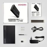 Axagon EE35-GTR USB-C 5Gbps - SATA 6G, 3.5 RIBBED box BLACK - USB Typ C HDD kabinet Sort 3.5"