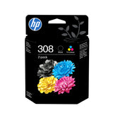HP 308 original blækpatron, sort/trefarvet kombipakke med 2 stk.