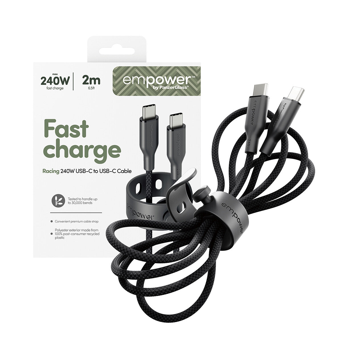 PanzerGlass empower™ by ® Racing 240W USB-C to USB-C Kabel | USB 2.0 | 2M | Space Black