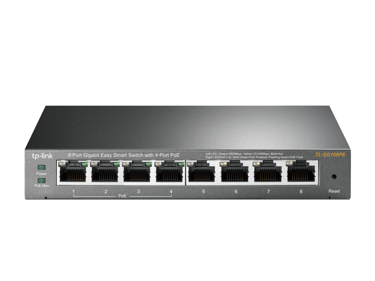 TP-Link TL-SG108PE Administreret L2 Gigabit Ethernet (10/100/1000) Strøm over Ethernet (PoE) Sort