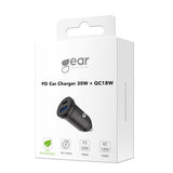 Gear Oplader 12/24V 1xUSB-C + 1xUSB-A PD 30W + QC18.0W MAX Sort