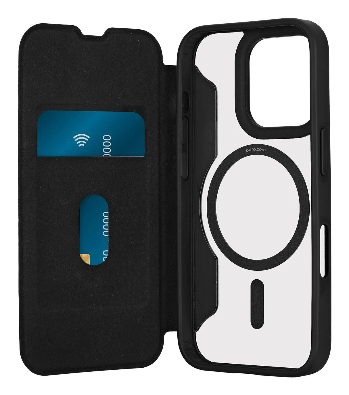 PURO Book Mag mobiltelefon etui 16 cm (6.3") Folie Sort, Transparent