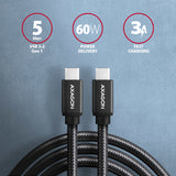 Axagon BUCM3-CM20AB USB-kabel USB 3.2 Gen 1 (3.1 Gen 1) 2 m USB C 5 Gbit/sek. 60 W Sort
