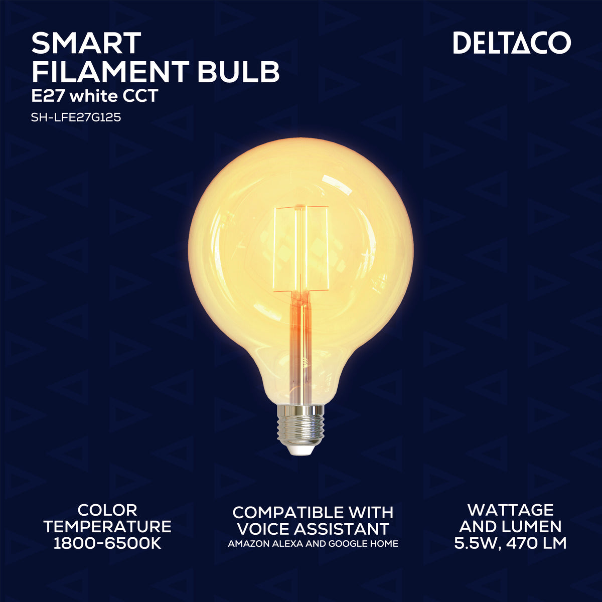 Deltaco SMART H LED filament lamp E27 WiFI 2.4GHz 5.5W 470lm Dim