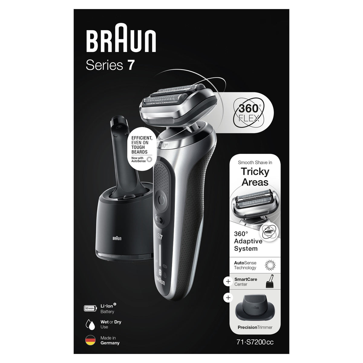 Braun Series 7 71-S7200cc Barbermaskine Sort Sølv