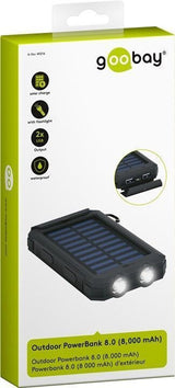 goobay Outdoor PowerBank 8.0 Solarstrømbank 8000mAh 2xUSB-A Sort