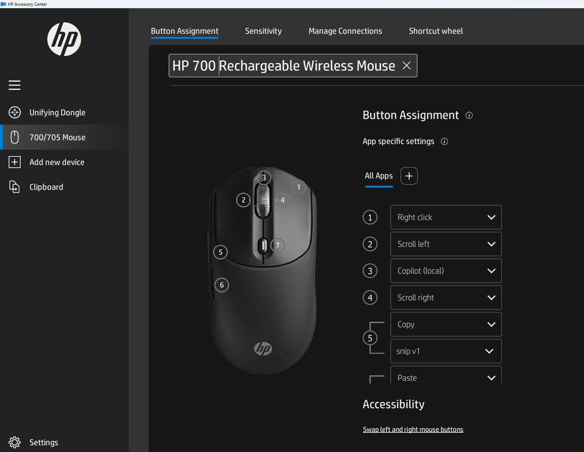 HP 700 Rechargeable Mouse Trådløs