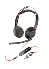 HP Poly Blackwire 5220 Stereo USB-C Headset +3.5mm Plug +USB-C/A Adapter