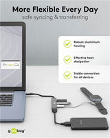 Goobay 74457 interface hub USB 3.2 Gen 1 (3.1 Gen 1) Type-C 5000 Mbit/s Lys grå