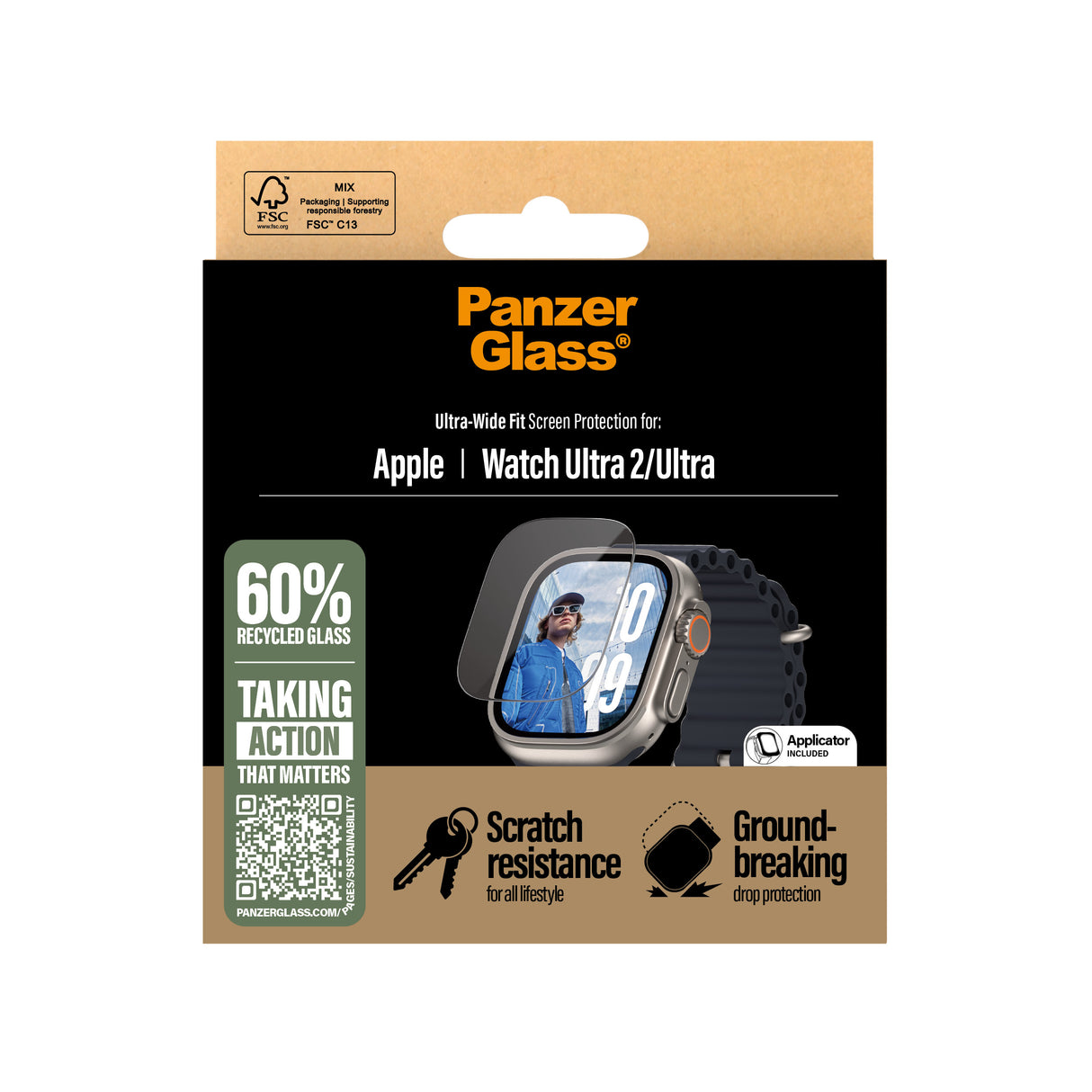 PanzerGlass ® Skærmbeskyttelse Apple Watch Ultra 2 | Ultra-Wide Fit