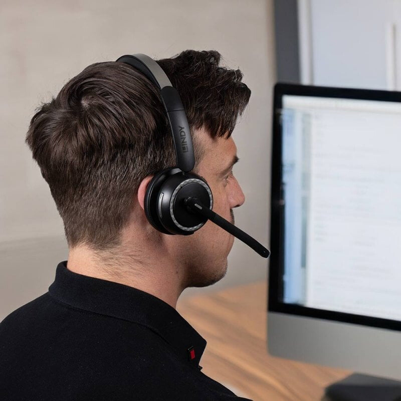Lindy L118 Headset Trådløs Kontor/Callcenter USB Type-C Bluetooth Opladningsstativ Sort