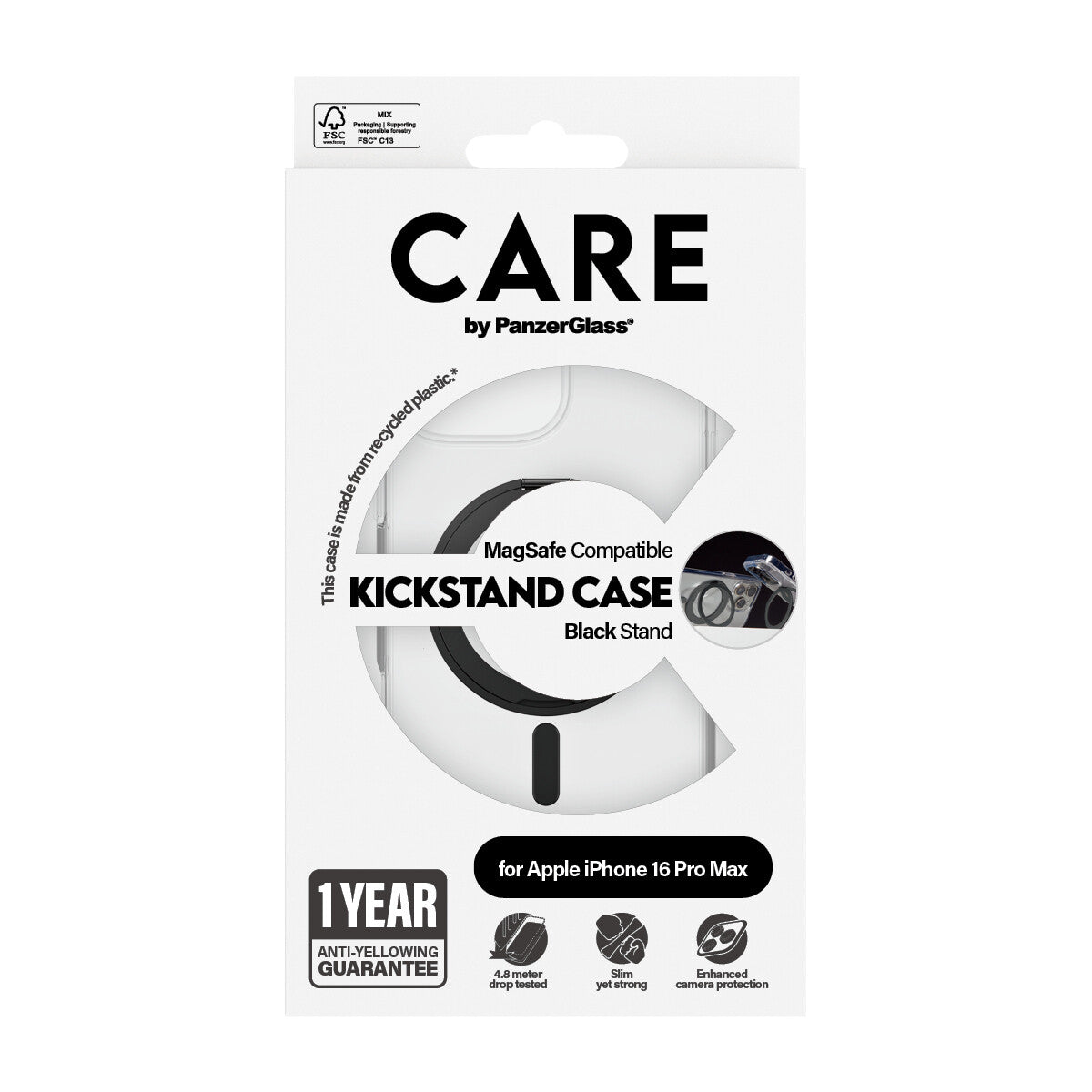 PanzerGlass CARE™ by ® Case Transparent m. Sort Kickstand & MagSafe iPhone 16 Pro Max