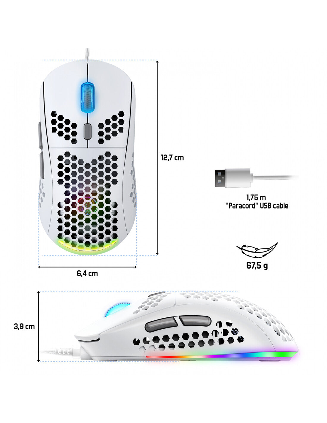 Spirit of Gamer PRO-M4 ARTIC mus Spil Højre hånd USB Type-A Optisk 12800 dpi