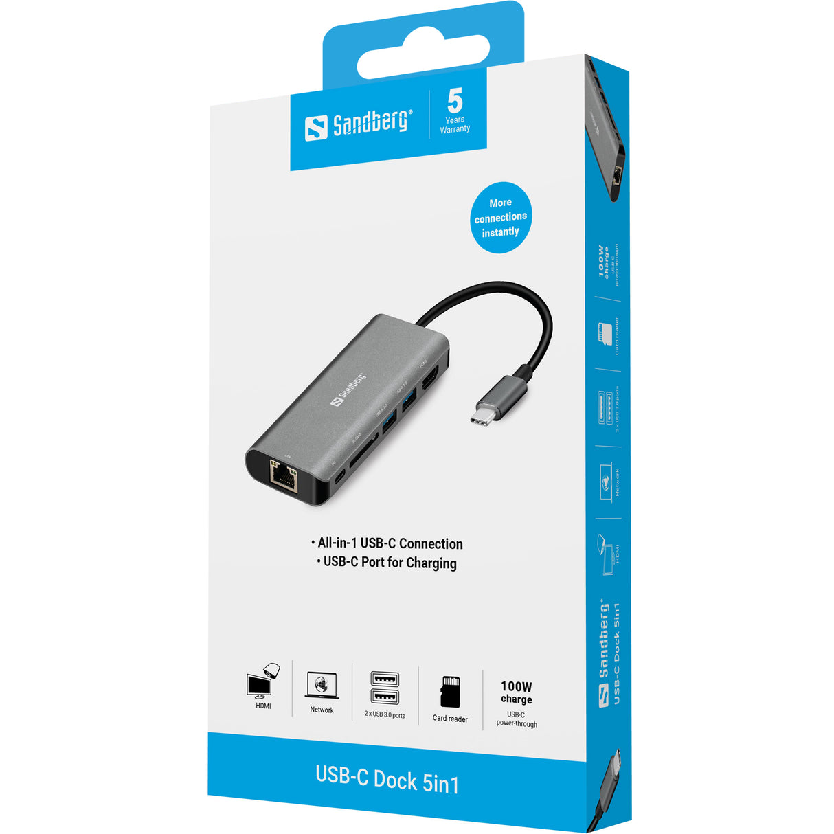 USB-C Dock HDMI+LAN+SD+USB,61W, White