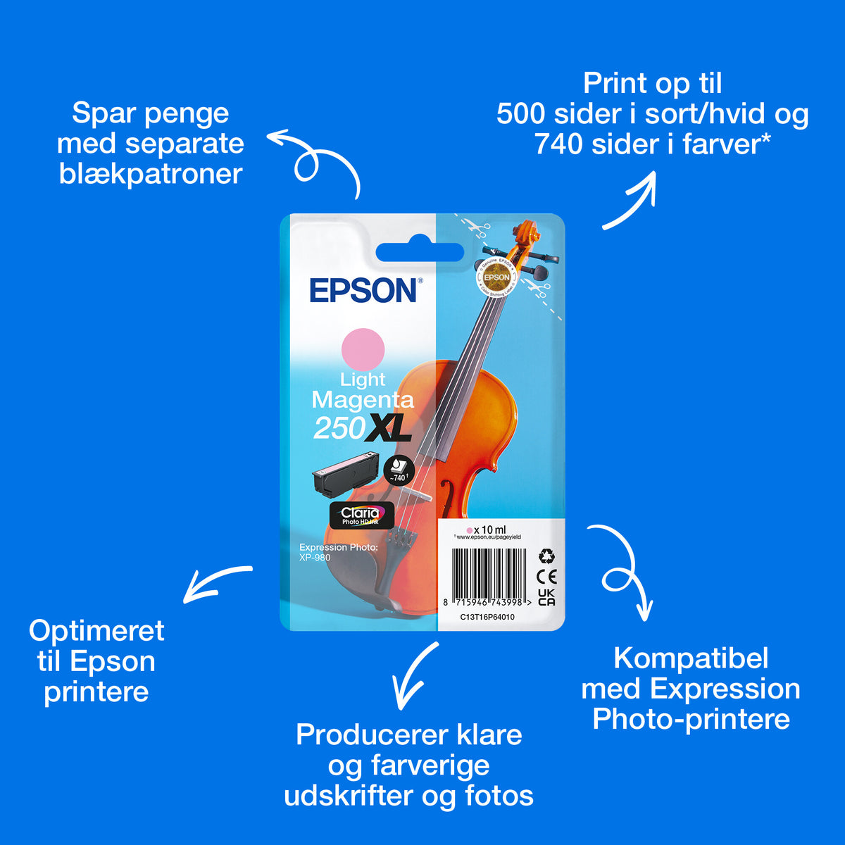 Epson Enkeltpakke, lys magenta 250XL Violin Claria Photo HD-blæk