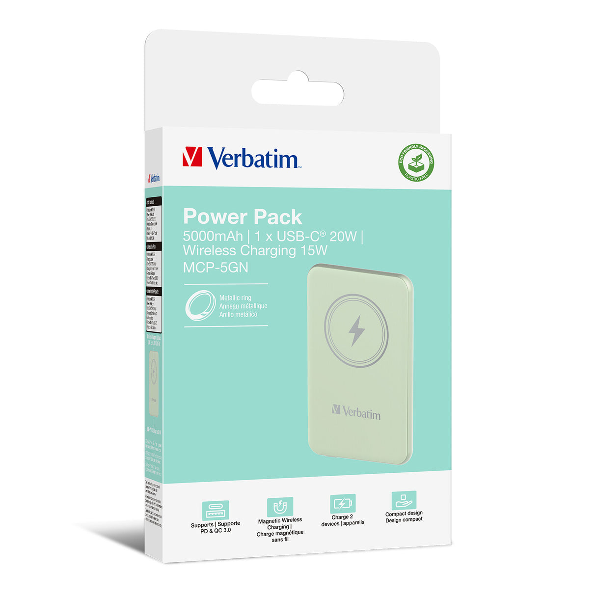 Verbatim Charge 'n' Go Lithium polymer (LiPo) 5000 mAh Trådløs opladning Grøn