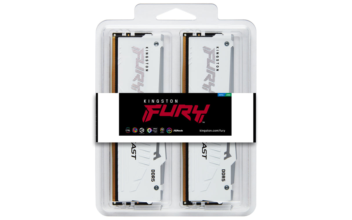 Kingston Technology FURY Beast 32 GB 6000 MT/s DDR5 CL30 DIMM (sæt med 2) White RGB EXPO