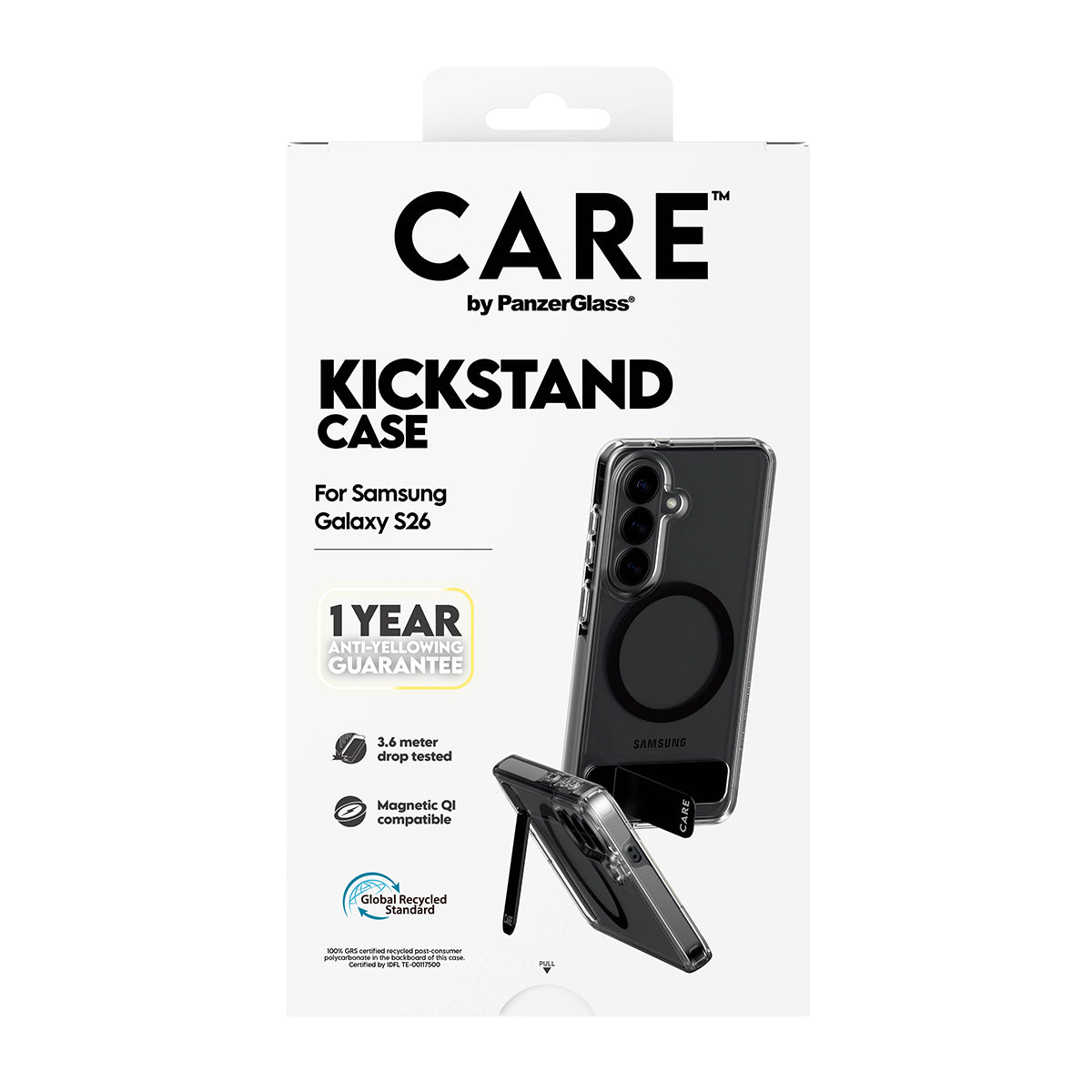 CARE by PanzerGlass Urban Explorer Case Transparent w. Black Kickstand & Qi Samsung Galaxy S26
