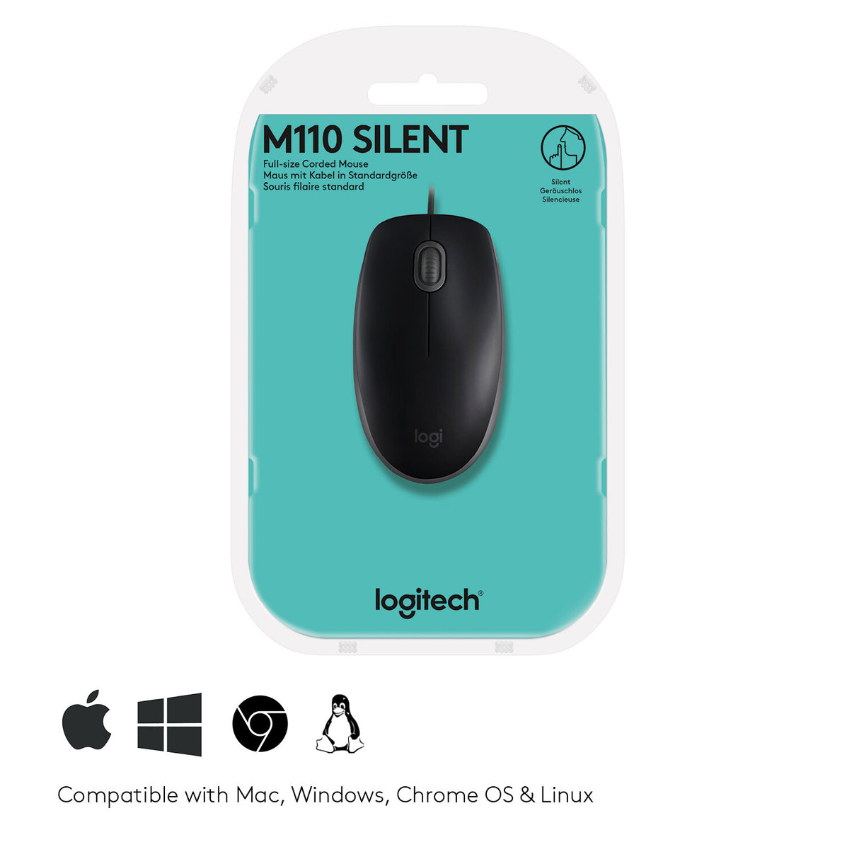 Logitech M110 Silent mus Kontor Ambidextrous USB Type-A Optisk 1000 dpi