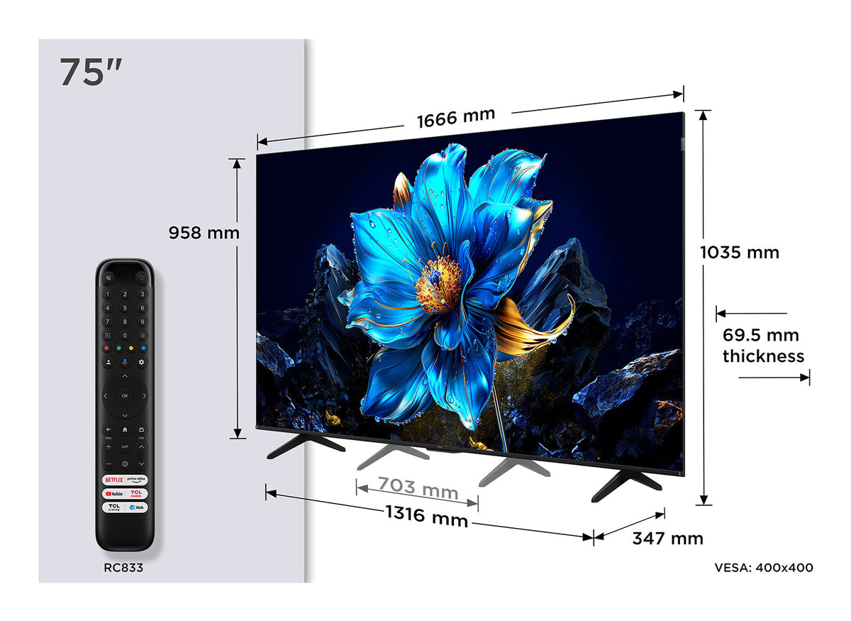 TCL P7K 75P7K TV 190.5 cm (75") 4K Ultra HD Smart TV Wi-Fi Metallic 450 cd/m²