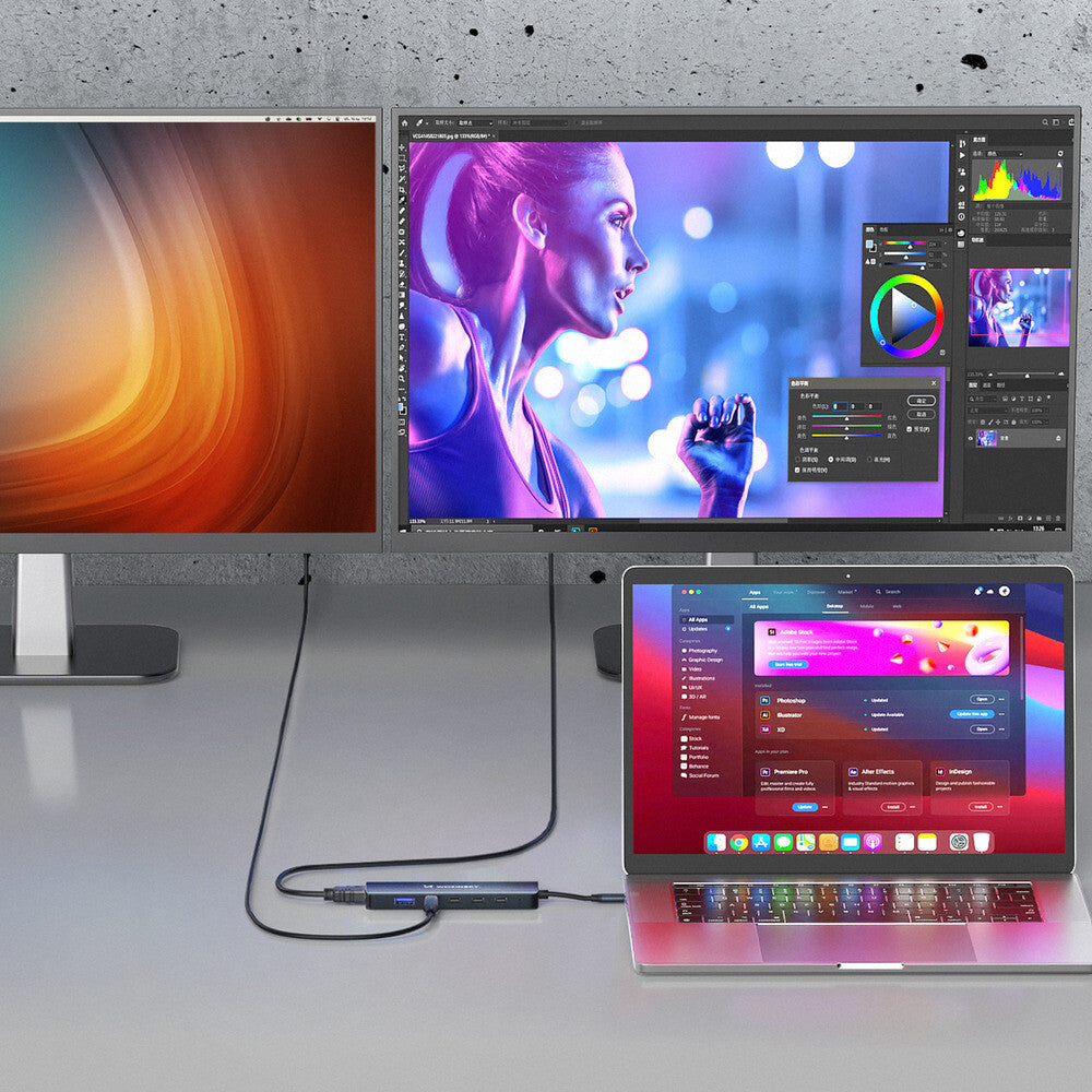 USB-C 6 i 1 Hub Wozinsky WHBC10Y4S Multifunktionel, Aluminium, med 25 cm Kabel - Grå